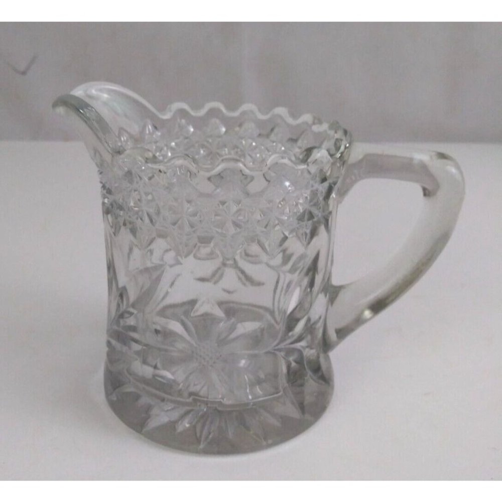 Vintage Jenkins Dahlia Clear Heavy Glass 3.75" Creamer Pitcher